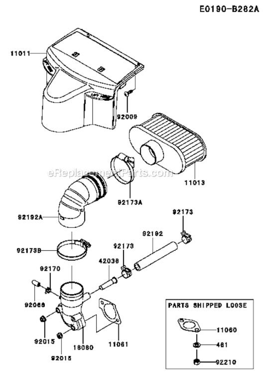 Air-FilterMuffler Diagram and Parts List for FR730V-BS15  Kawasaki Engine