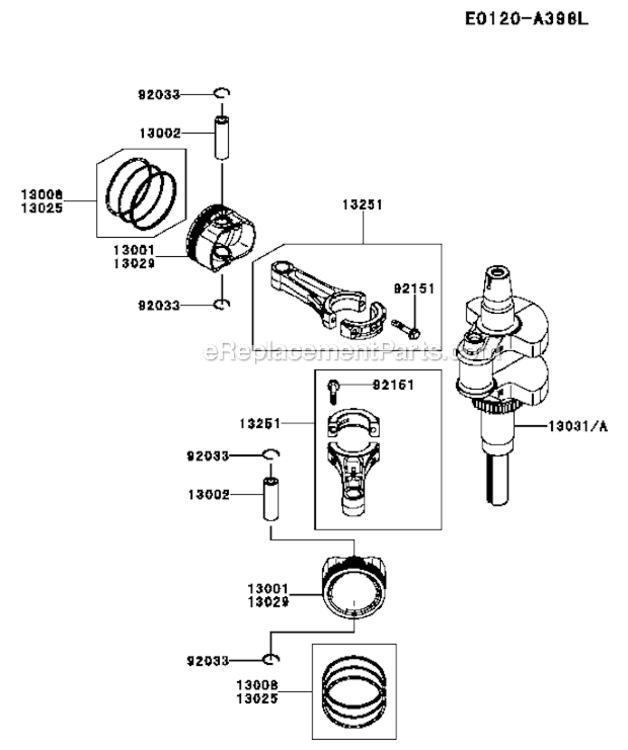 PistonCrankshaft Diagram and Parts List for FR730V-BS15  Kawasaki Engine