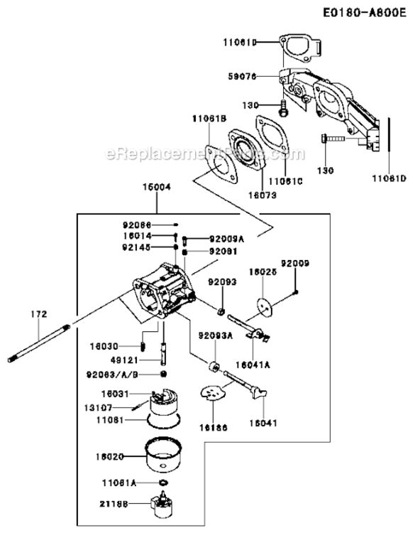 Carburetor Diagram and Parts List for FR730V-BS15  Kawasaki Engine