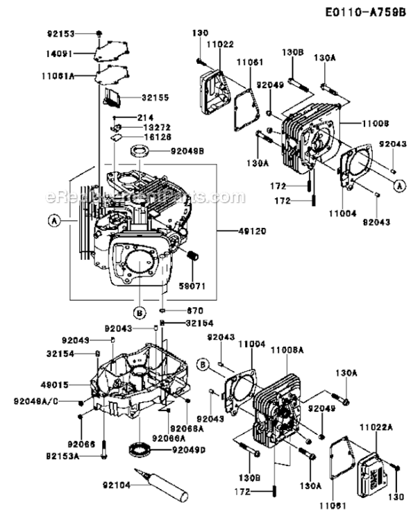 CylinderCrankcase Diagram and Parts List for FR730V-BS15  Kawasaki Engine