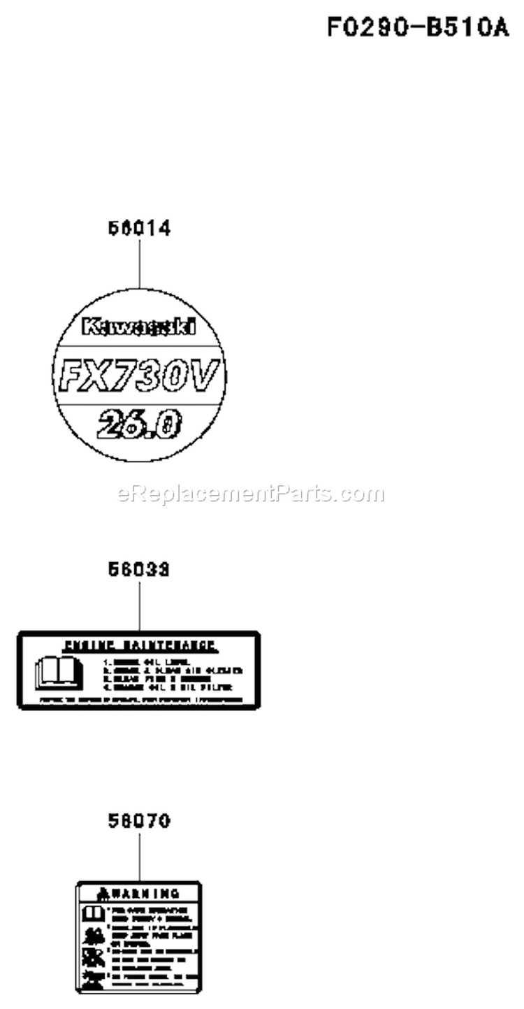 Page H Diagram and Parts List for FX730V AS04 Kawasaki Engine