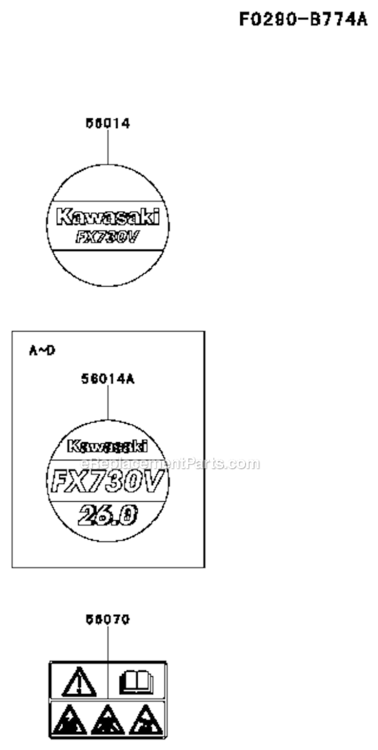 Label Diagram and Parts List for FX730V-BS05-R  Kawasaki Engine