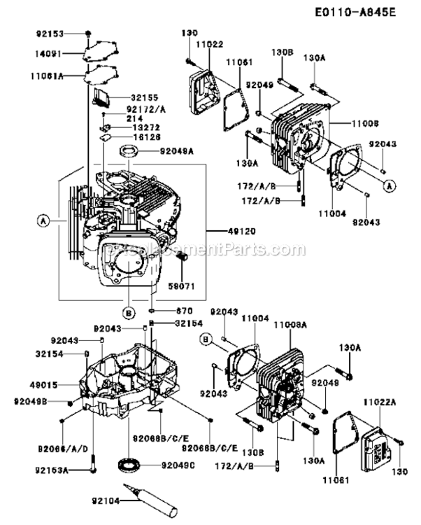 Cylinder_Crankcase Diagram and Parts List for FX730V-BS05-R  Kawasaki Engine