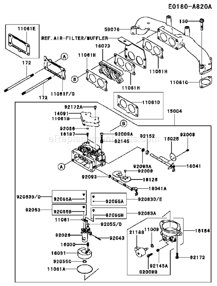 Page B Diagram and Parts List for FX850V AS08 Kawasaki Engine