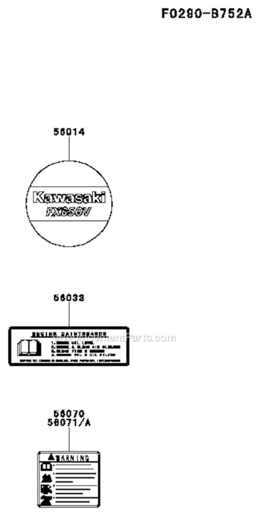 Label Diagram and Parts List for FX850V-BS12  Kawasaki Engine