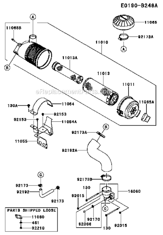 Air-FilterMuffler Diagram and Parts List for FX850V-BS12  Kawasaki Engine