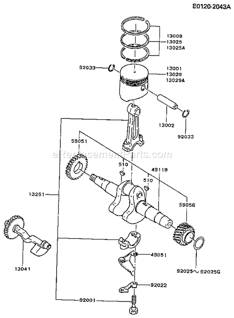 Page H Diagram and Parts List for FZ340D CS06 Kawasaki Engine