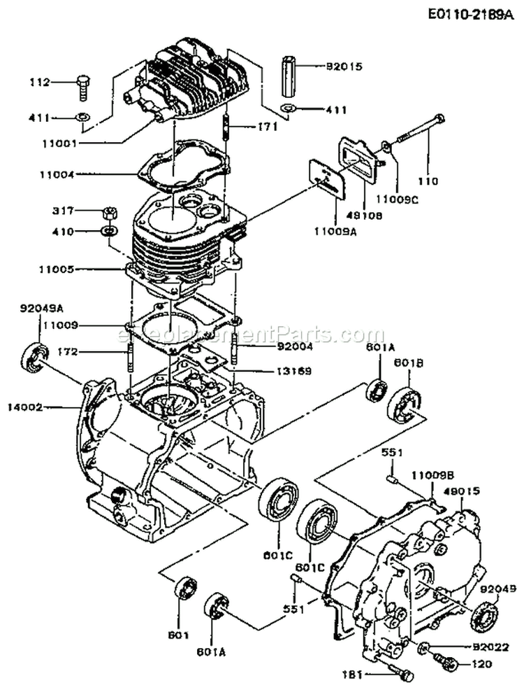 Page E Diagram and Parts List for FZ340D FS02 Kawasaki Engine
