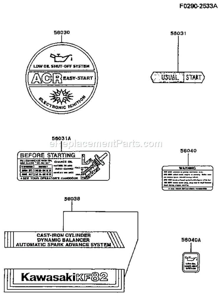 Page H Diagram and Parts List for FZ340D FS02 Kawasaki Engine