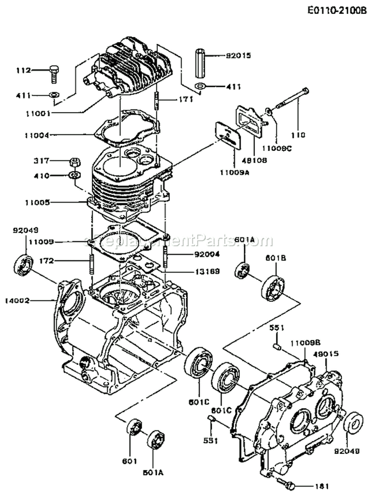 Page E Diagram and Parts List for FZ340G CS00 Kawasaki Engine