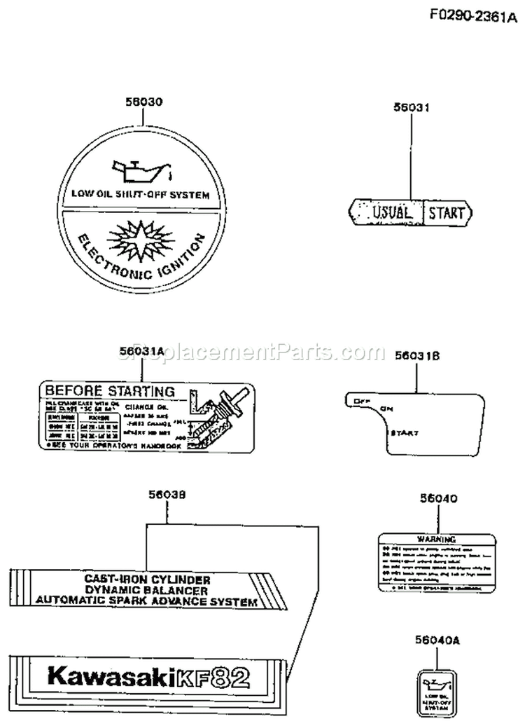 Page H Diagram and Parts List for FZ340G CS00 Kawasaki Engine