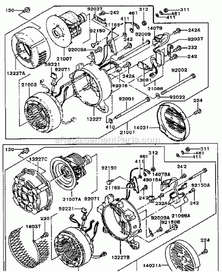 Generator Diagram and Parts List for GA2300A-S00  Kawasaki Generator