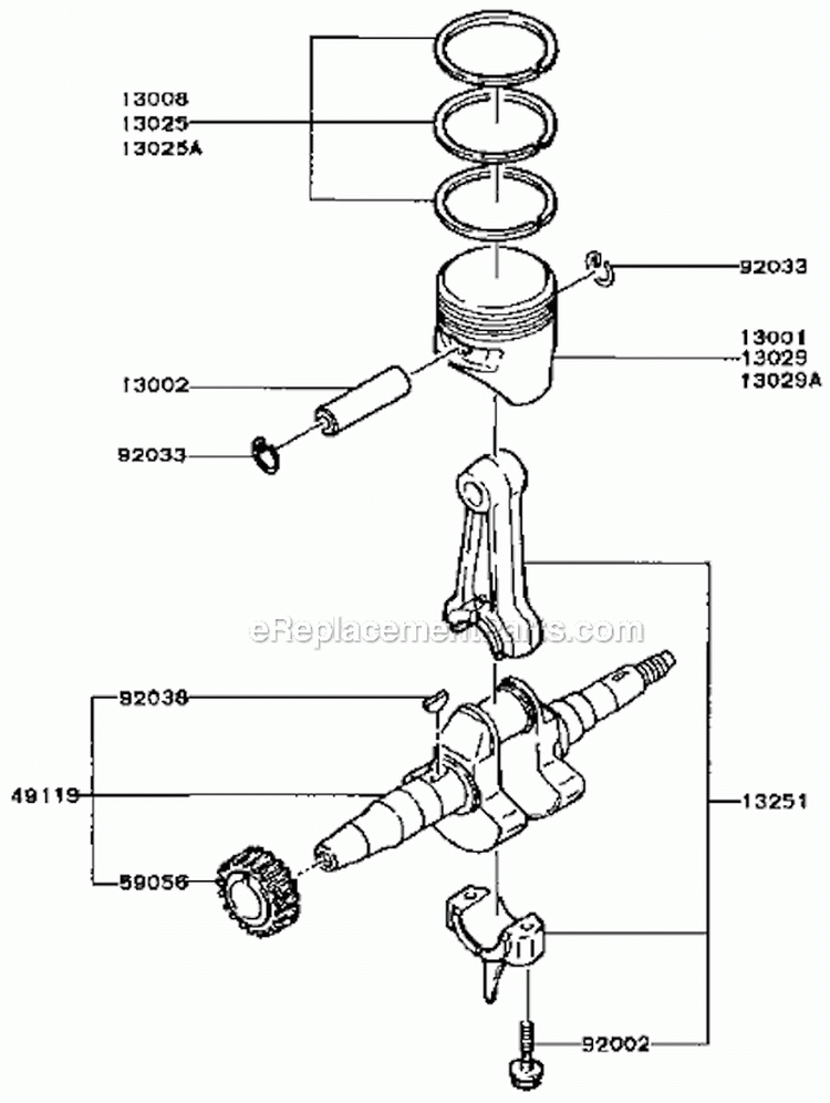 PistonCrankshaft Diagram and Parts List for GA2300A-S00  Kawasaki Generator