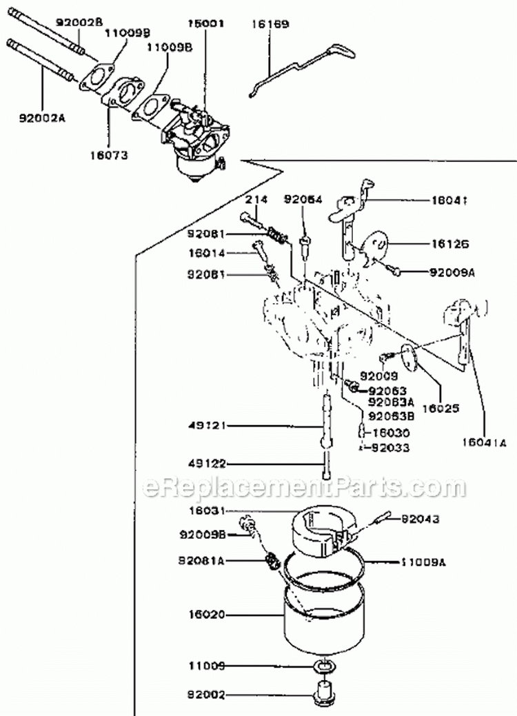 Carburetor Diagram and Parts List for GA2300A-S00  Kawasaki Generator