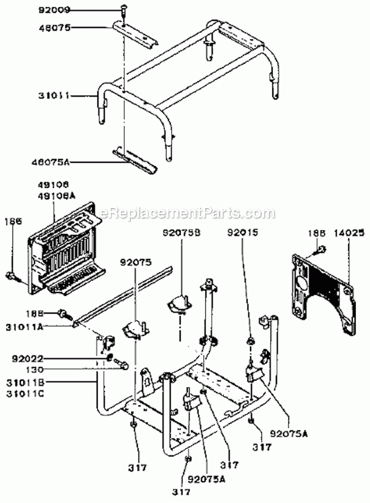 Frame Diagram and Parts List for GA2300A-S00  Kawasaki Generator