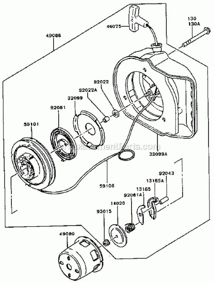 Starter Diagram and Parts List for GA2300A-S00  Kawasaki Generator