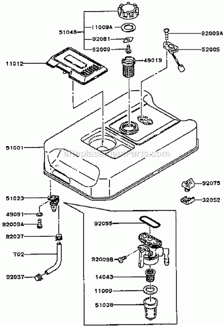 Fuel-TankFuel-Valve Diagram and Parts List for GA2300A-S00  Kawasaki Generator