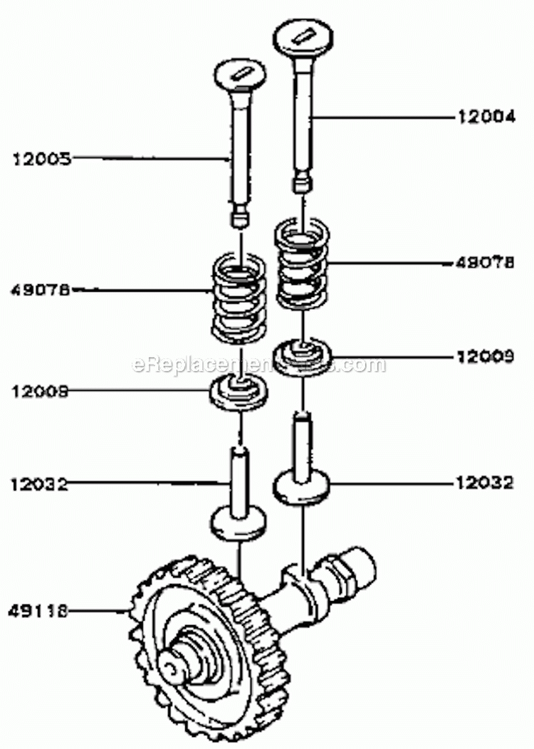 ValveCamshaft Diagram and Parts List for GA2300A-S00  Kawasaki Generator