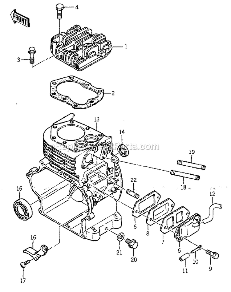 CylinderCylinder HeadCrankcase Diagram and Parts List for GA3200A  Kawasaki Generator