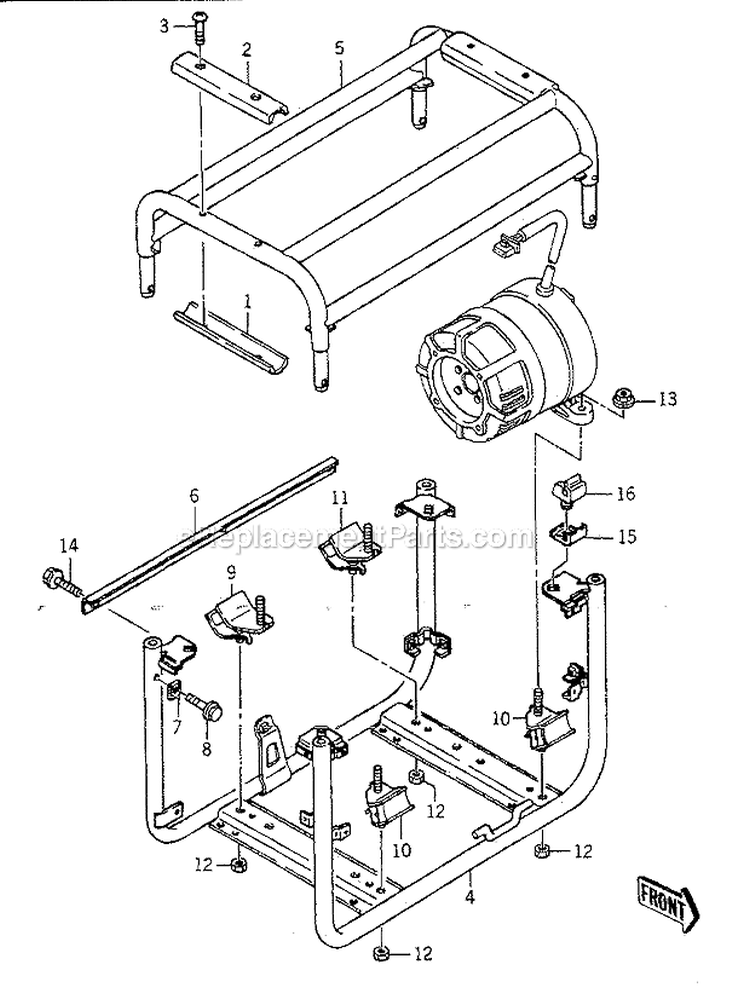 Frame Diagram and Parts List for GA3200A  Kawasaki Generator