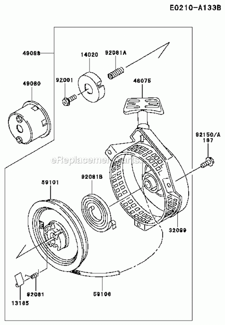 Starter Diagram and Parts List for GAT40A-S00  Kawasaki Generator