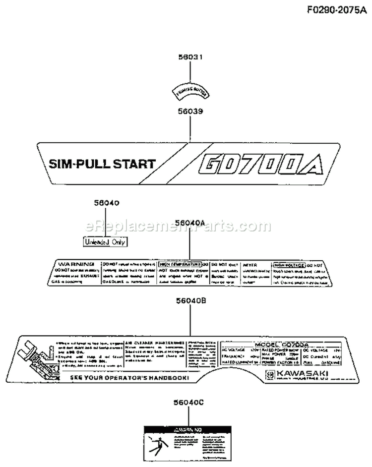 Page L Diagram and Parts List for GD700A BS01 Kawasaki Generator