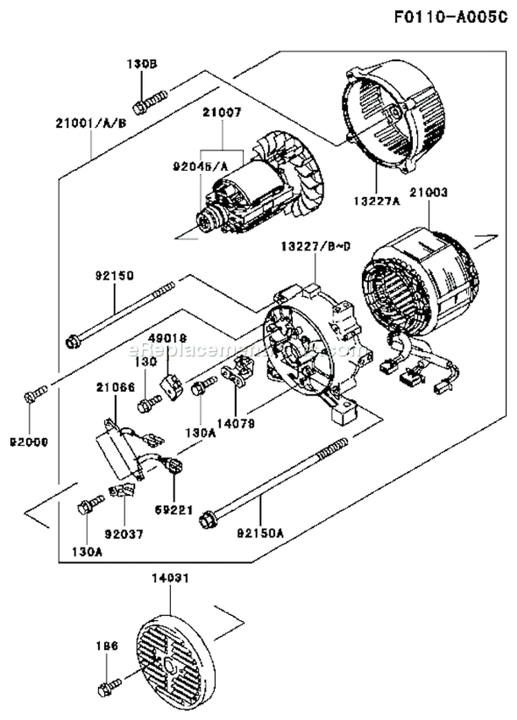 Page J Diagram and Parts List for GE2200A DS01 Kawasaki Generator