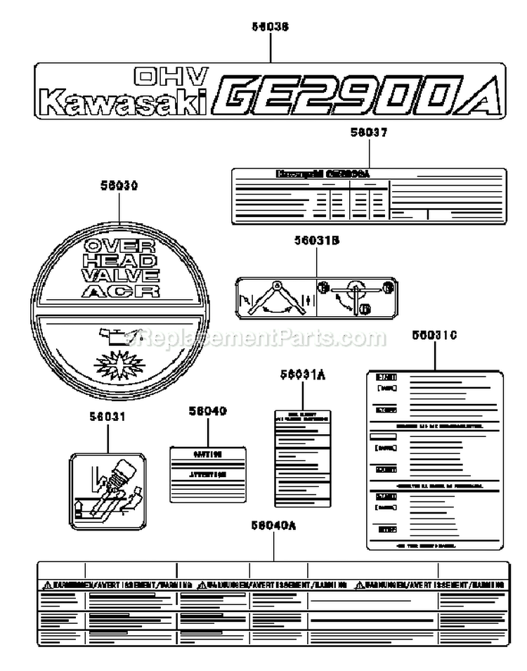 Page K Diagram and Parts List for GE2900A CS01 Kawasaki Generator