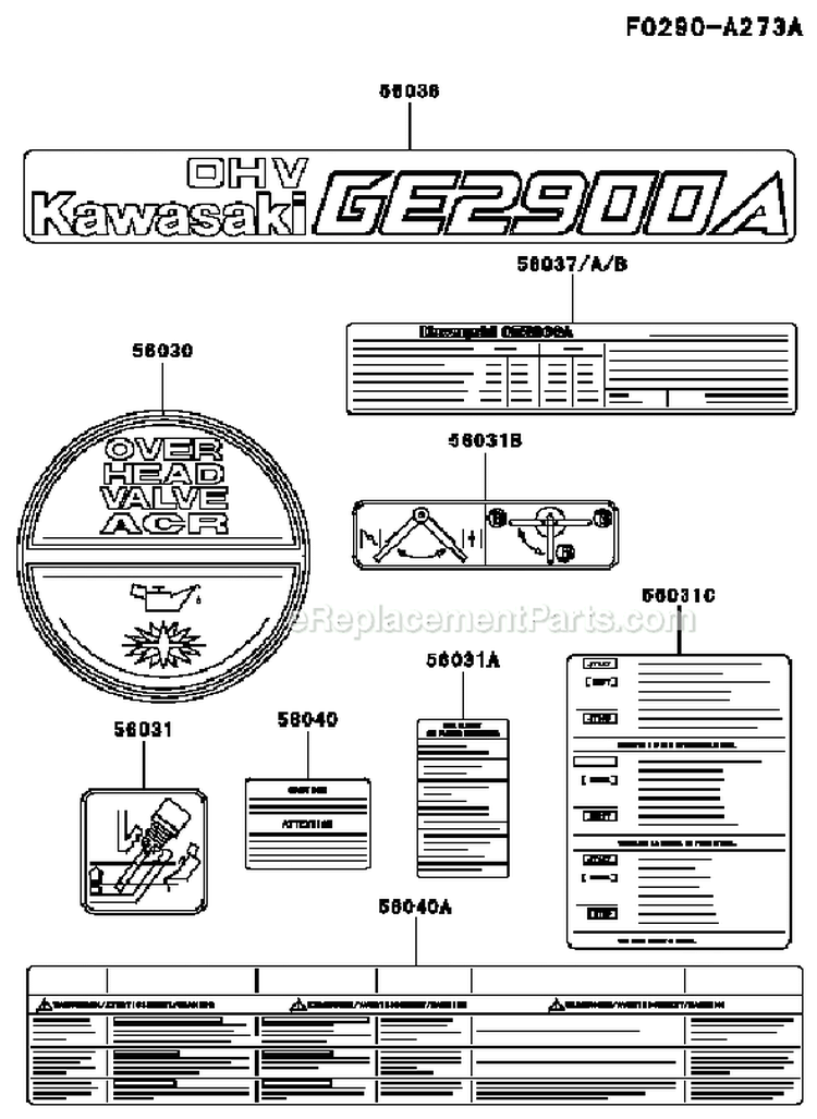 Page K Diagram and Parts List for GE2900A DS01 Kawasaki Generator