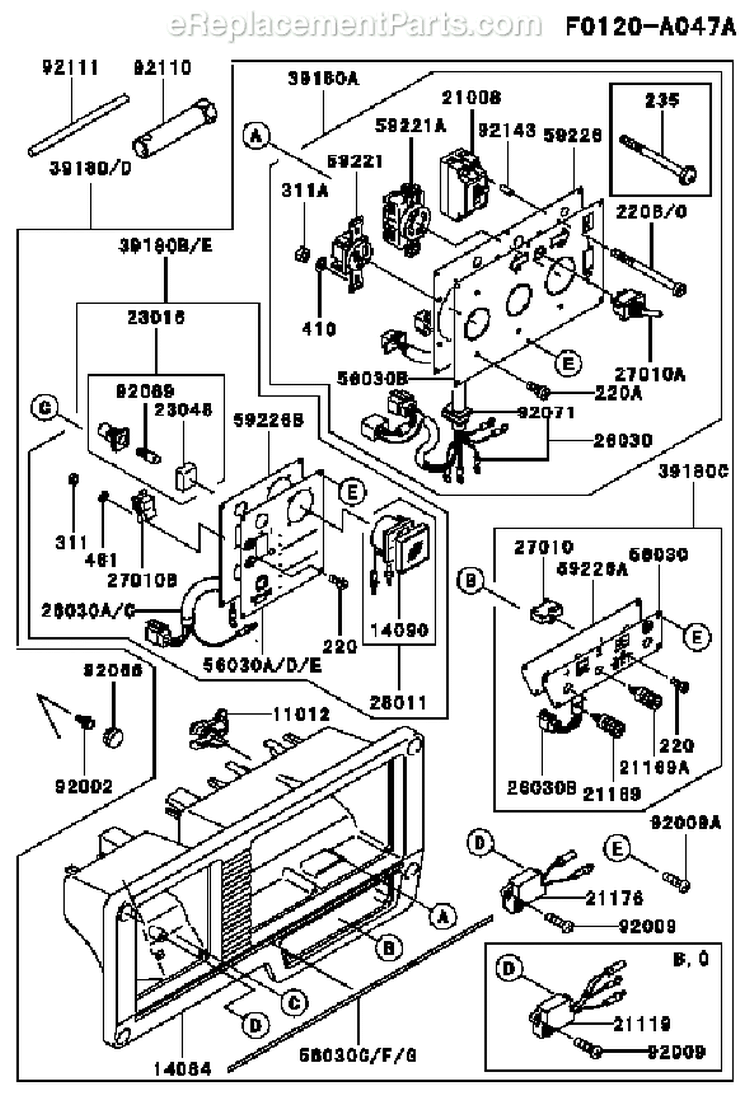 Page D Diagram and Parts List for GE2900A DS01 Kawasaki Generator