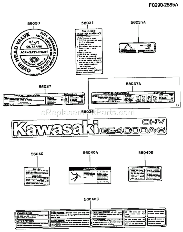 Page L Diagram and Parts List for GE4000A AS00 Kawasaki Generator