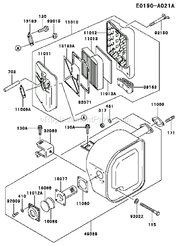 Page A Diagram and Parts List for GE4300A AS01 Kawasaki Generator