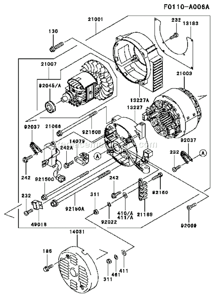 Page J Diagram and Parts List for GE4300A AS01 Kawasaki Generator