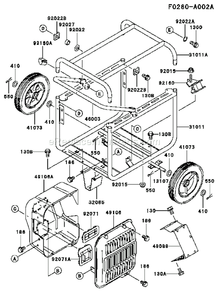 Page H Diagram and Parts List for GE4300A AS01 Kawasaki Generator