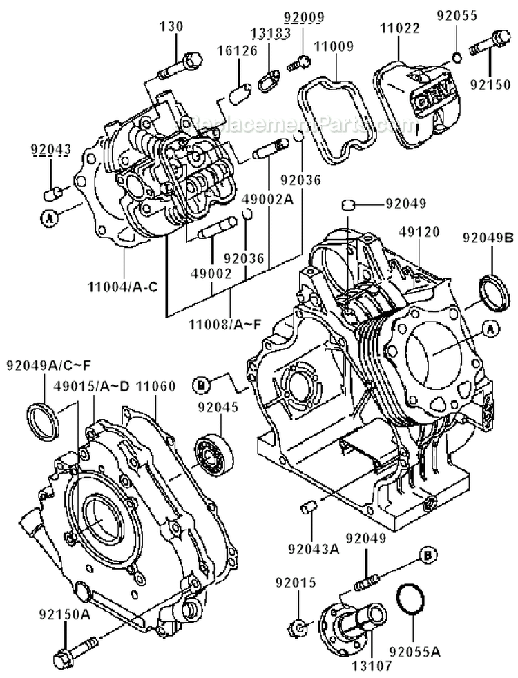 C - Cylinder-Crankcase Diagram and Parts List for GE5000A AS00 Kawasaki Generator