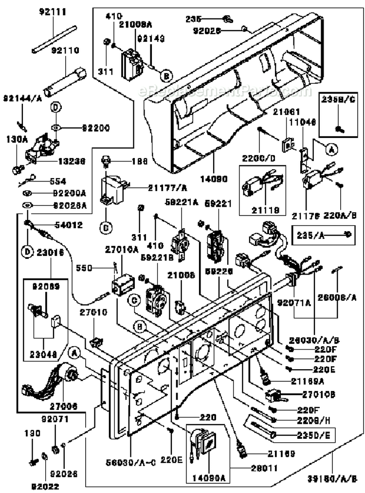 Control-Panel Diagram and Parts List for GE5000A AS00 Kawasaki Generator