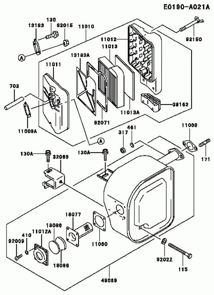 Page A Diagram and Parts List for GE4300A BS01 Kawasaki Generator