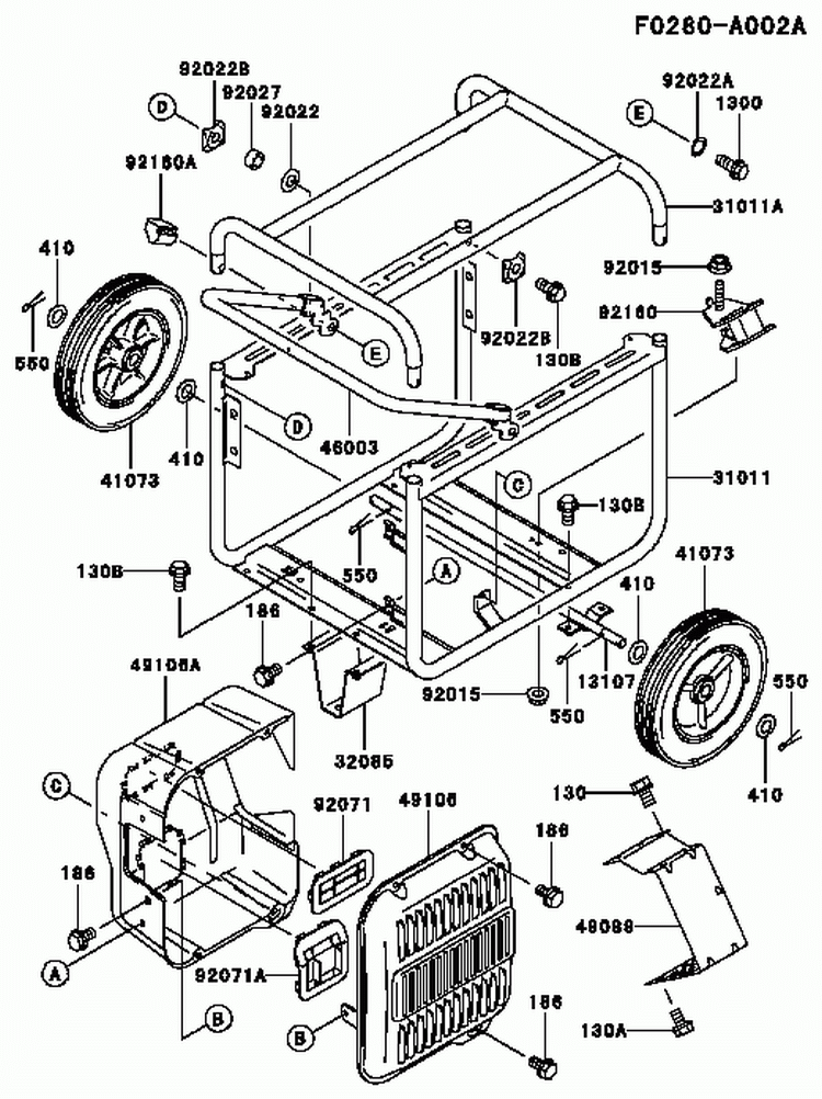 Page H Diagram and Parts List for GE4300A BS01 Kawasaki Generator