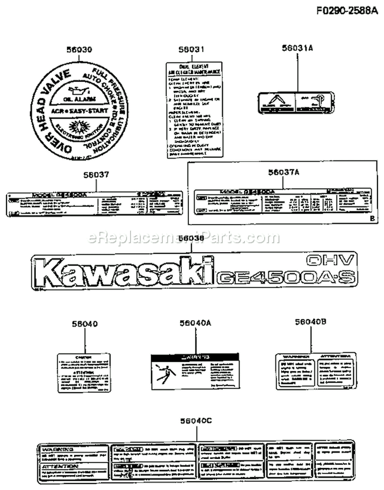 Page L Diagram and Parts List for GER50A BS00 Kawasaki Generator