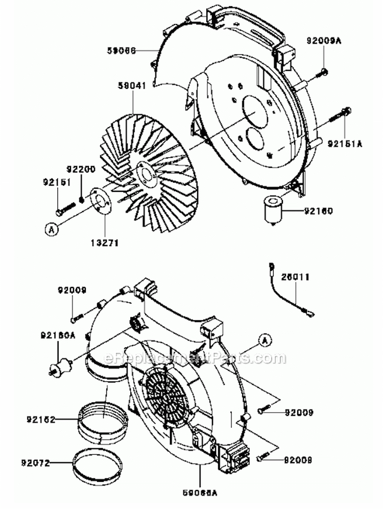 Housing Diagram and Parts List for HG400A-AS02  Kawasaki Engine