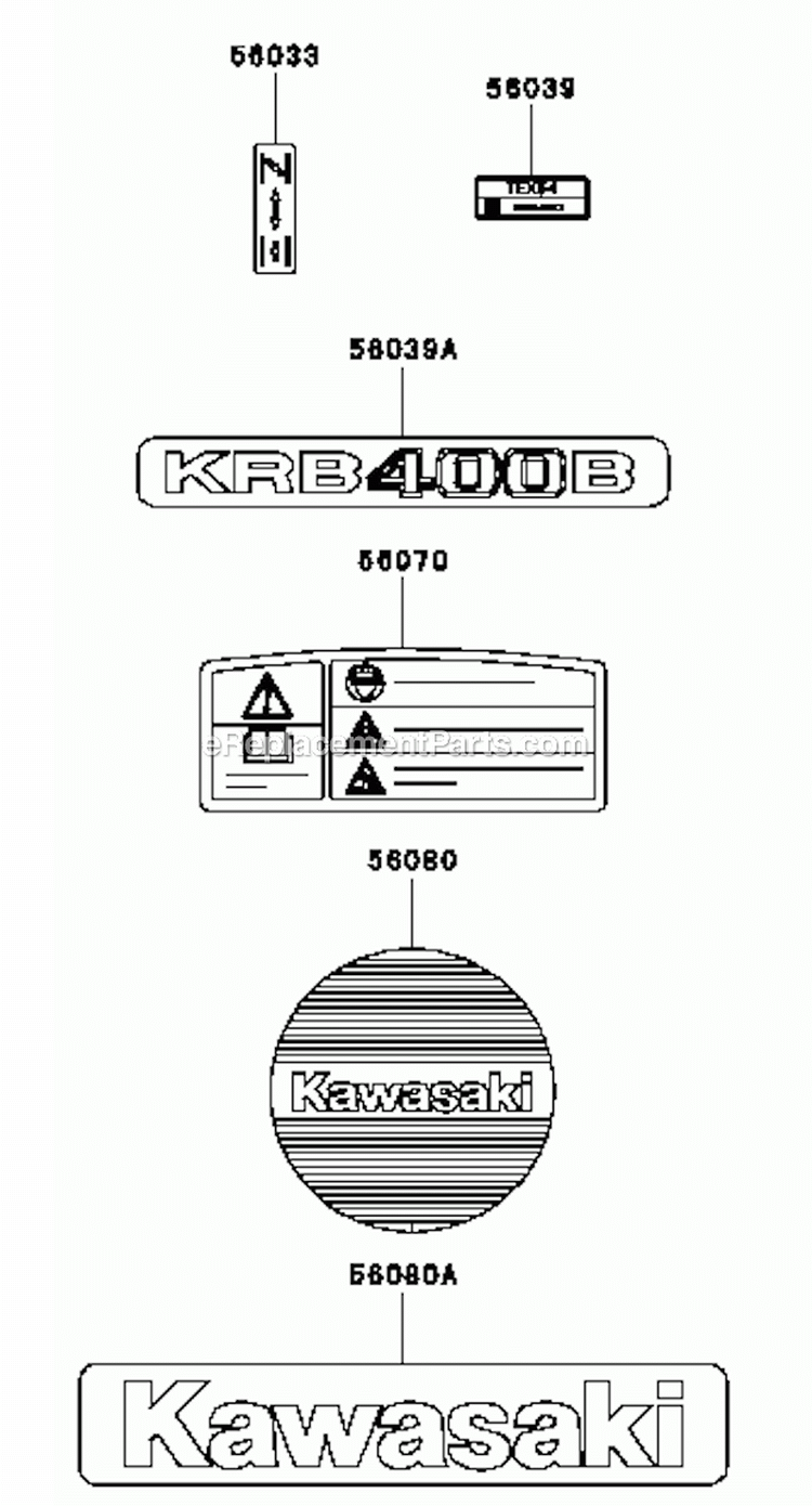 Label Diagram and Parts List for HG400A-AS02  Kawasaki Engine