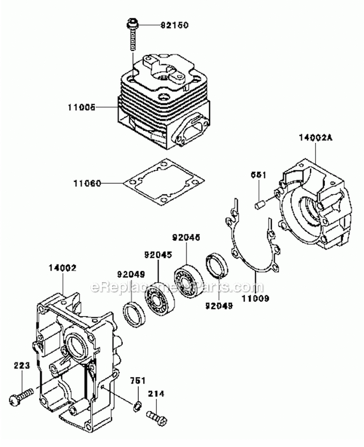 CylinderCrankcase Diagram and Parts List for HG400A-AS02  Kawasaki Engine