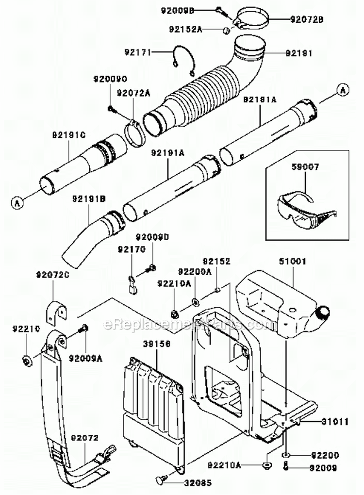 FrameCoupling Diagram and Parts List for HG400A-AS02  Kawasaki Engine