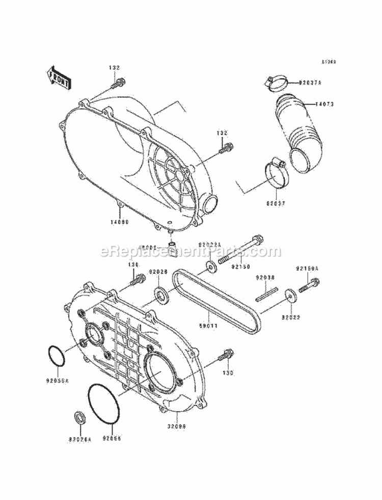 Converter Cover Diagram and Parts List for KAF300-A1  Kawasaki 