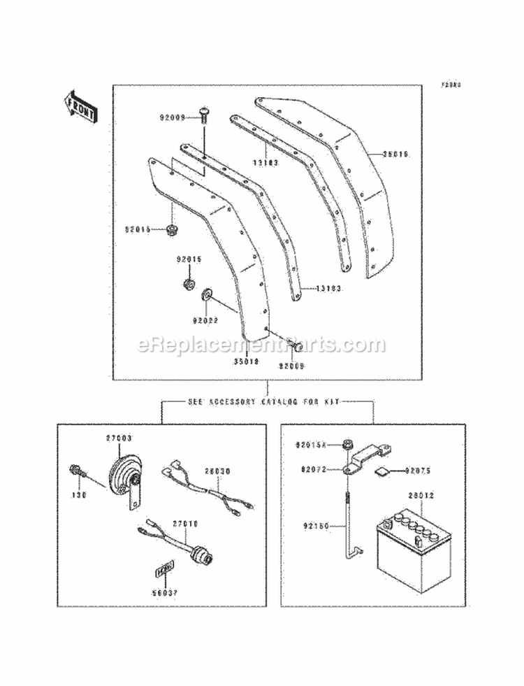 Optional Parts Front Diagram and Parts List for KAF300-A1  Kawasaki 