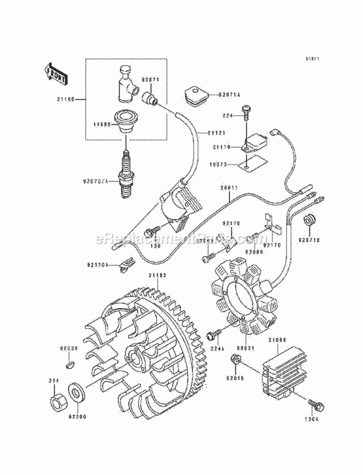 Generator/Ignition Coil Diagram and Parts List for KAF300-A1  Kawasaki 