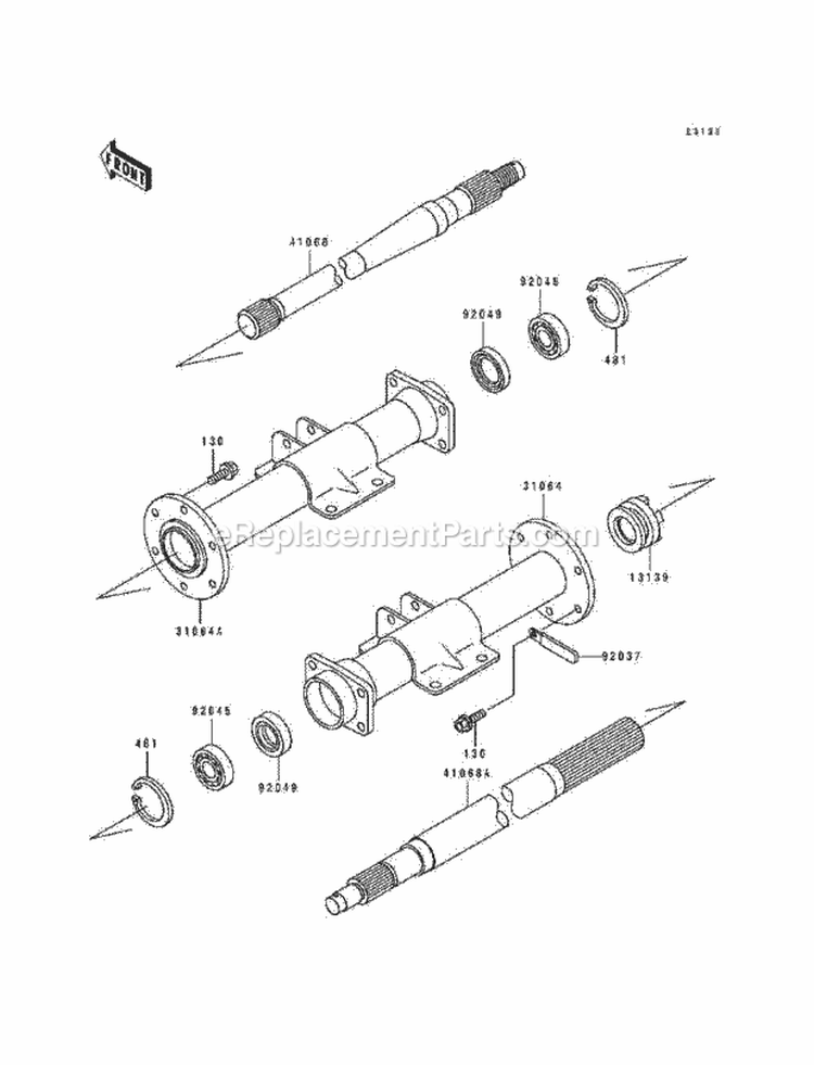 Rear Axle Diagram and Parts List for KAF300-A1  Kawasaki 