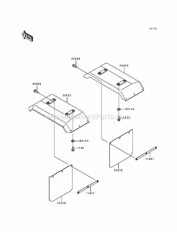 Rear Fender Diagram and Parts List for KAF300-A1  Kawasaki 