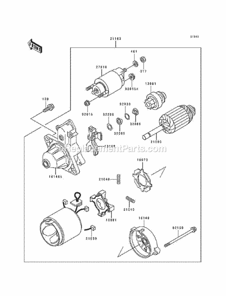 Starter Motor Diagram and Parts List for KAF300-A1  Kawasaki 
