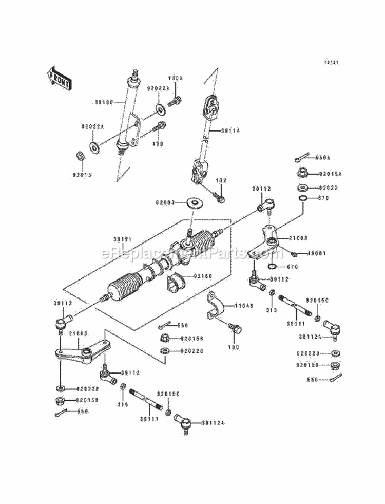 Steering Shaft Diagram and Parts List for KAF300-A1  Kawasaki 
